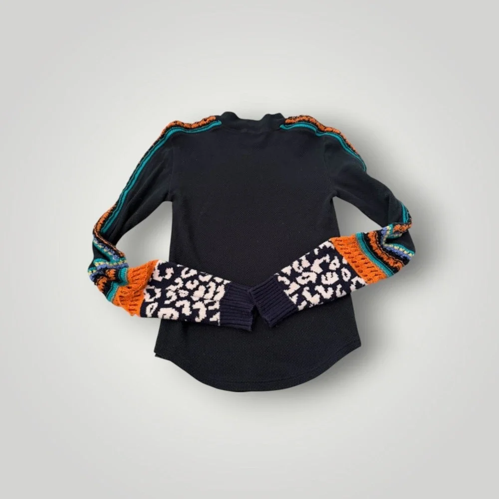 Free People Switch It Up Thermal Top Women Small Black Mixed Media Indie Layer
